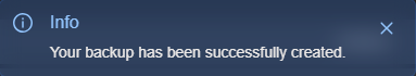 Backup creation success toast message.