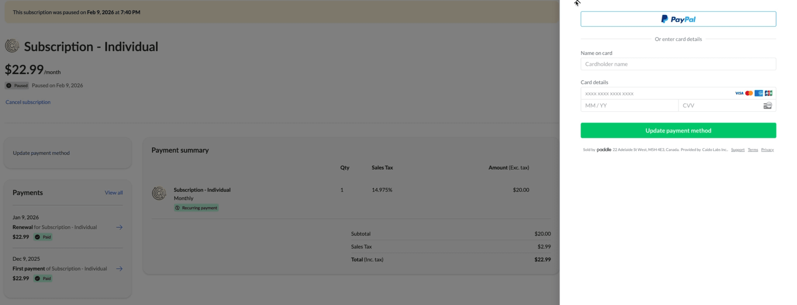 Update billing information